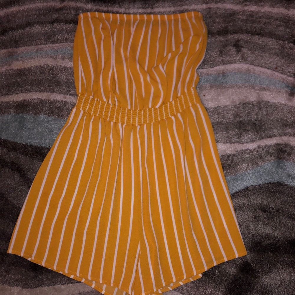 Yellow and white striped romper
